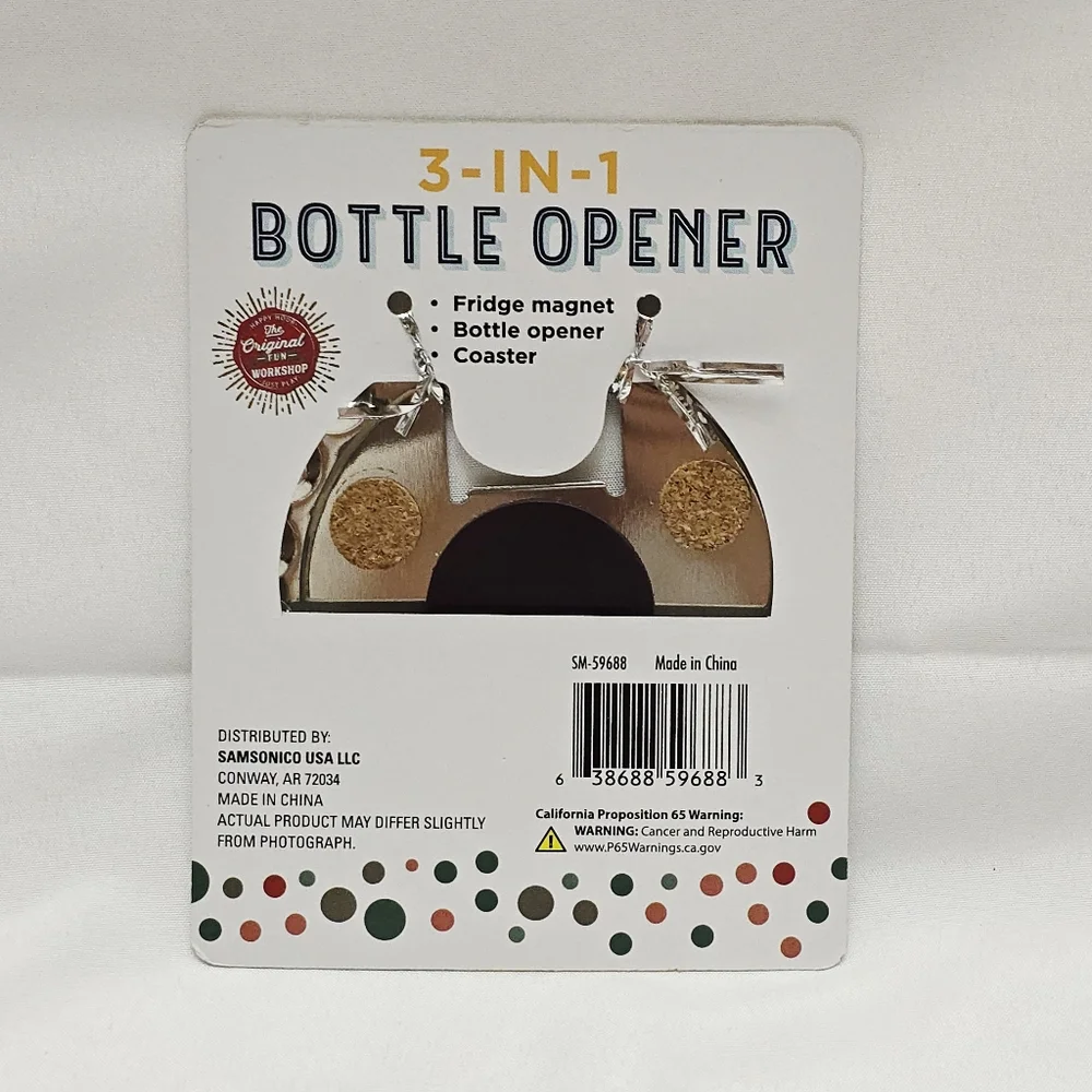 3-in-1 Bottle Opener Fridge Magnet Coaster NEED BEER Man Cave Beer Cap Shape NEW